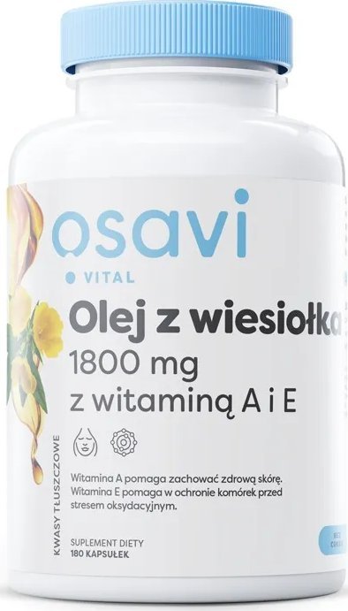 Osavi Osavi - Olej z Wiesiołka z Witaminą A i E, 1800mg, 180 kapsułek miękkich