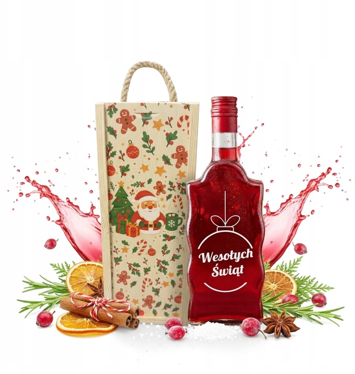 Prezent Na Święta Pudełko + Butelkę Fala 0,5l SKRZYNKA DREWNIANA Upominek
