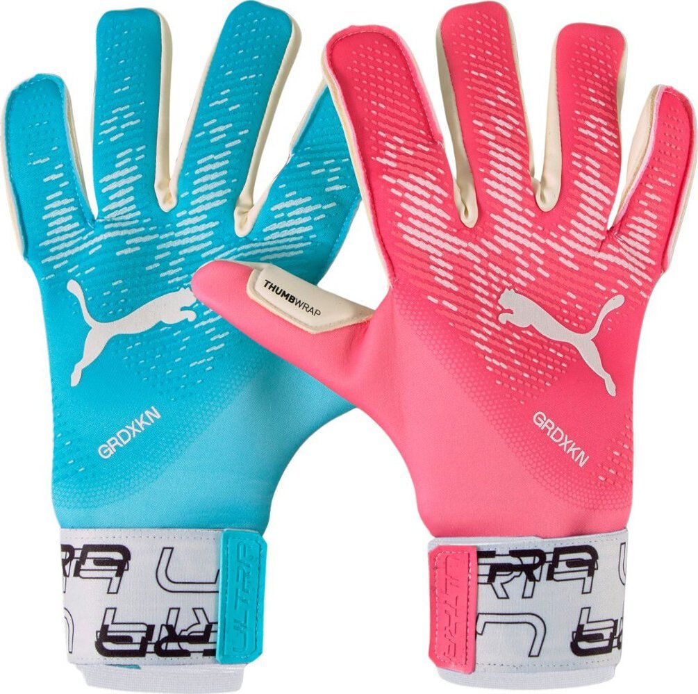 Rękawice bramkarskie Puma Ultra Grip 1 Tricks Hybrid niebiesko-różowe 41853 01 9,5