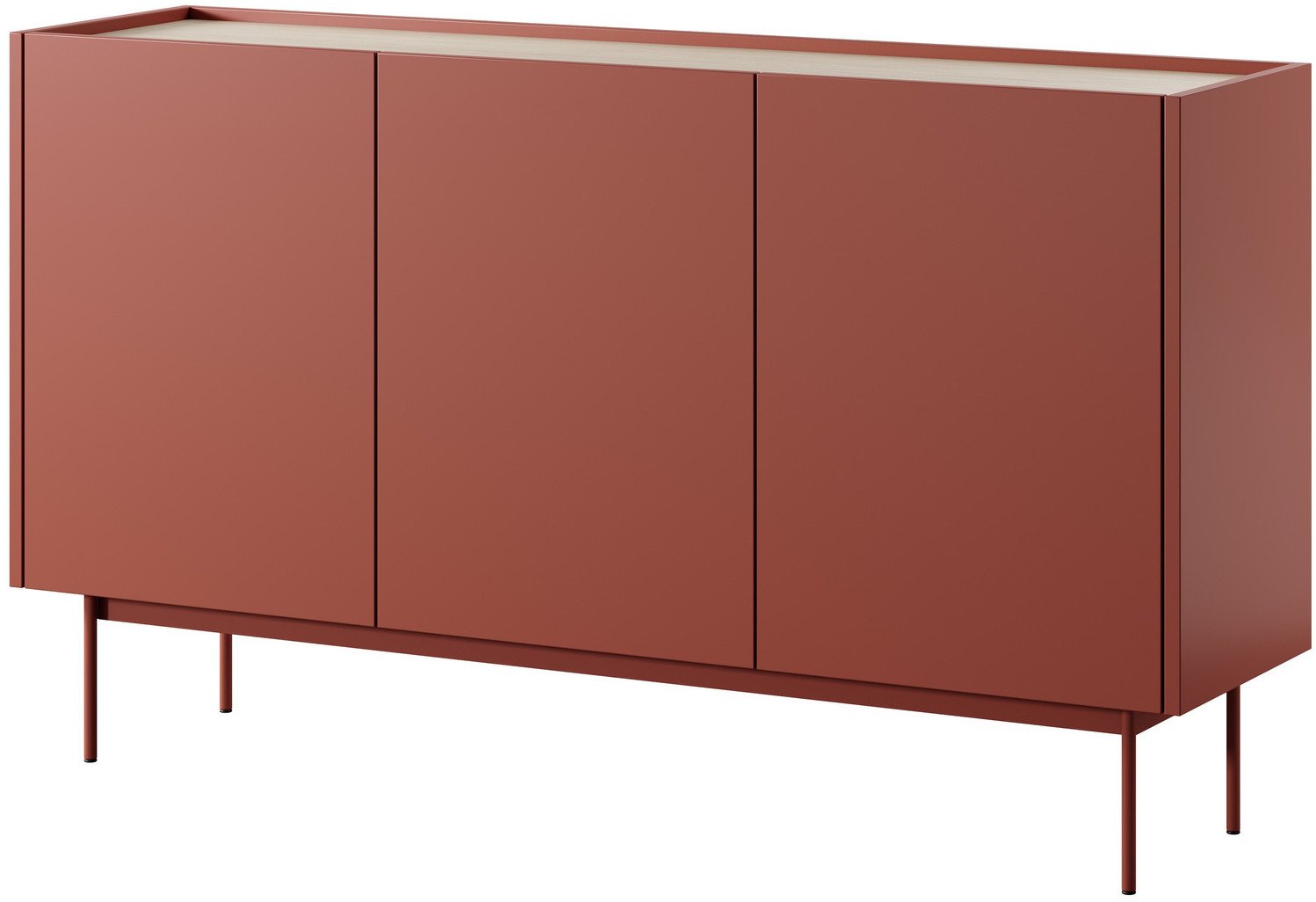 Komoda Lumo K144cm Trzydrzwiowa w kolorze czerwonym i metalowymi nogami