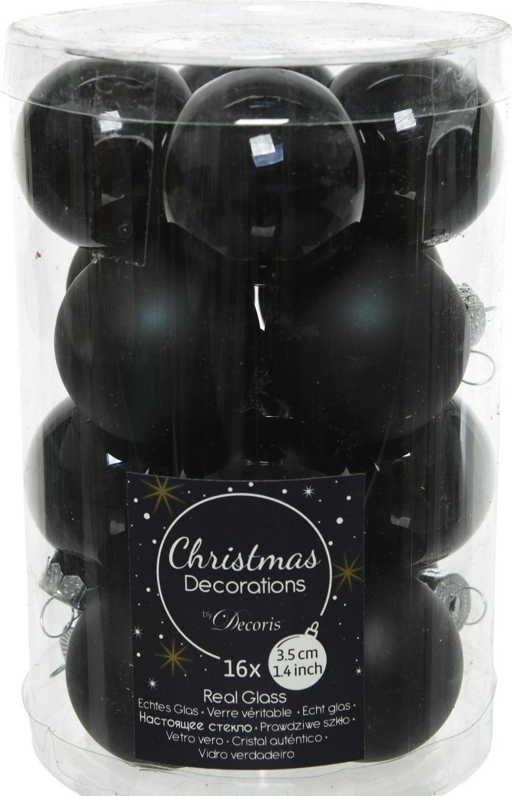 Małe bombki na choinkę szklane 3,5cm 16sztuk czarne