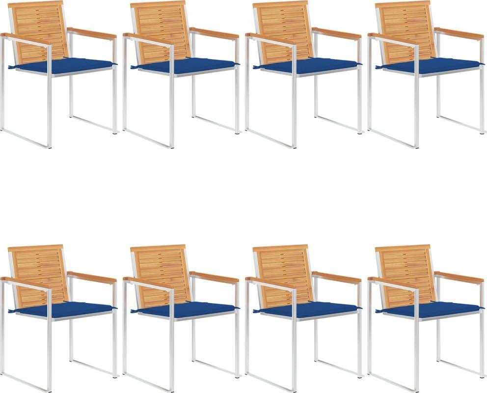 vidaXL Krzesła ogrodowe z poduszkami, 8 szt., lite drewno tekowe