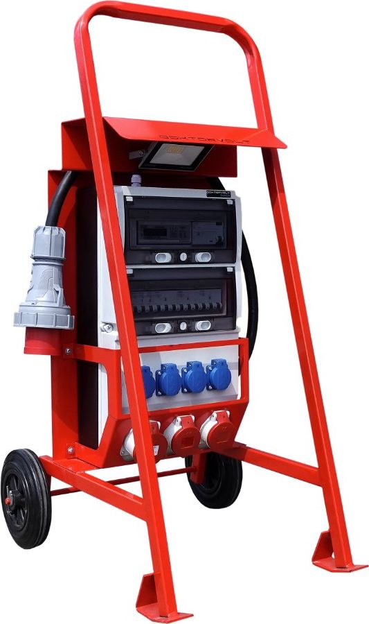 Doktorvolt Rozdzielnica budowlana na stojaku z licznikiem energii zabezpieczenia SIEMENS eXT S/FI 32A 2x16A 4x230V Schuko Doktorvolt 6177