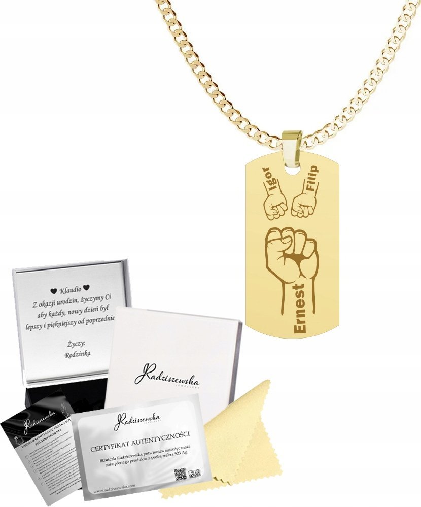 Radziszewska Jewellery Złoty Nieśmiertelnik dla Taty z Grawerem Pancerka 925 Prezent GRAWER GRATIS