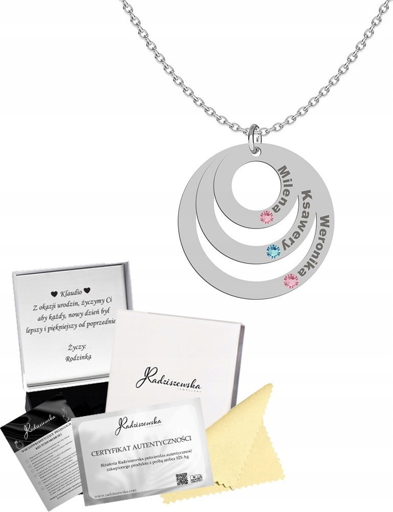 Radziszewska Jewellery Naszyjnik Srebrny dla Mamy Imię Dziecka SREBRO 925 Dzień Matki Grawer