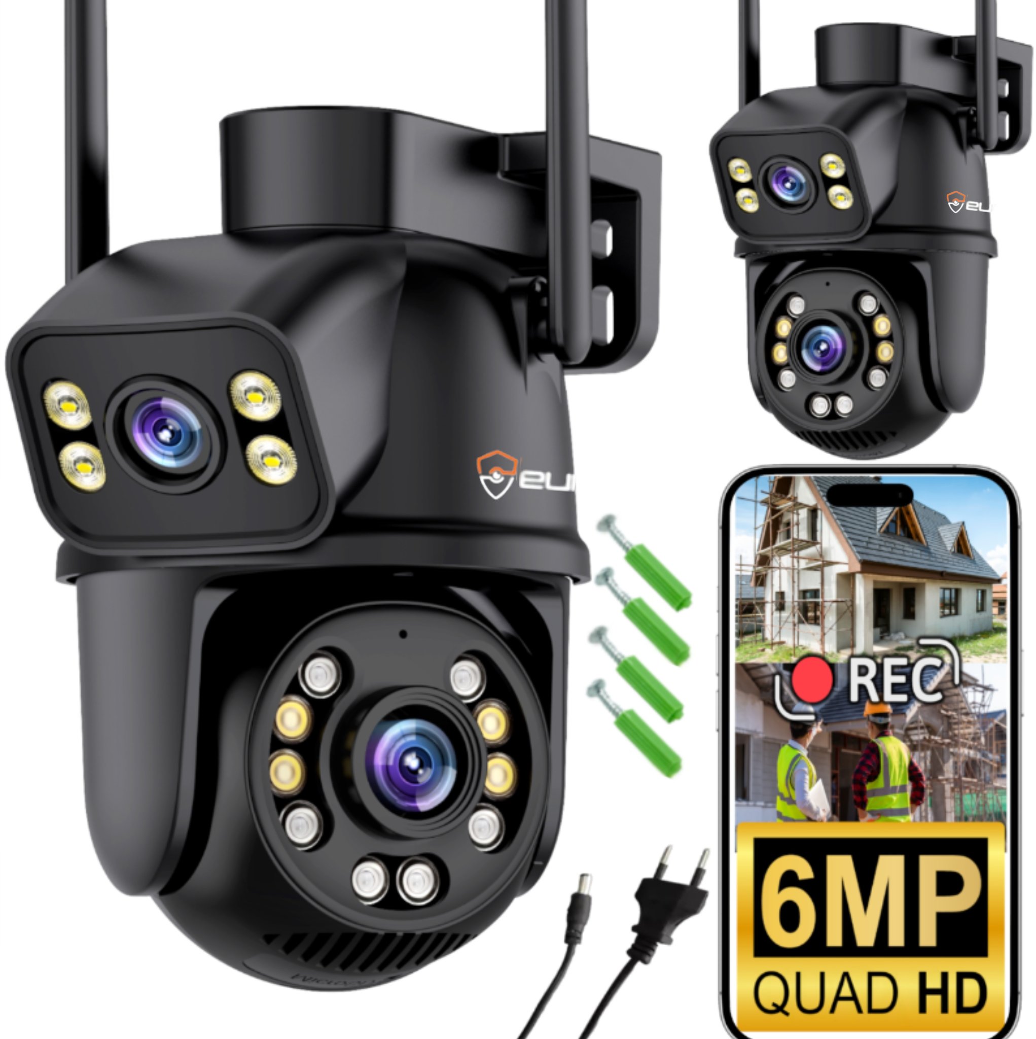 Obrotowa Podwójna Zewnętrzna Kamera WiFi 2w1 6MPx QHD ICSEE Śledzenie ALARM