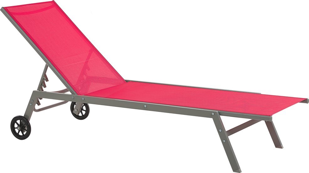 Beliani Leżak ogrodowy na kółkach czerwony LEVANZO