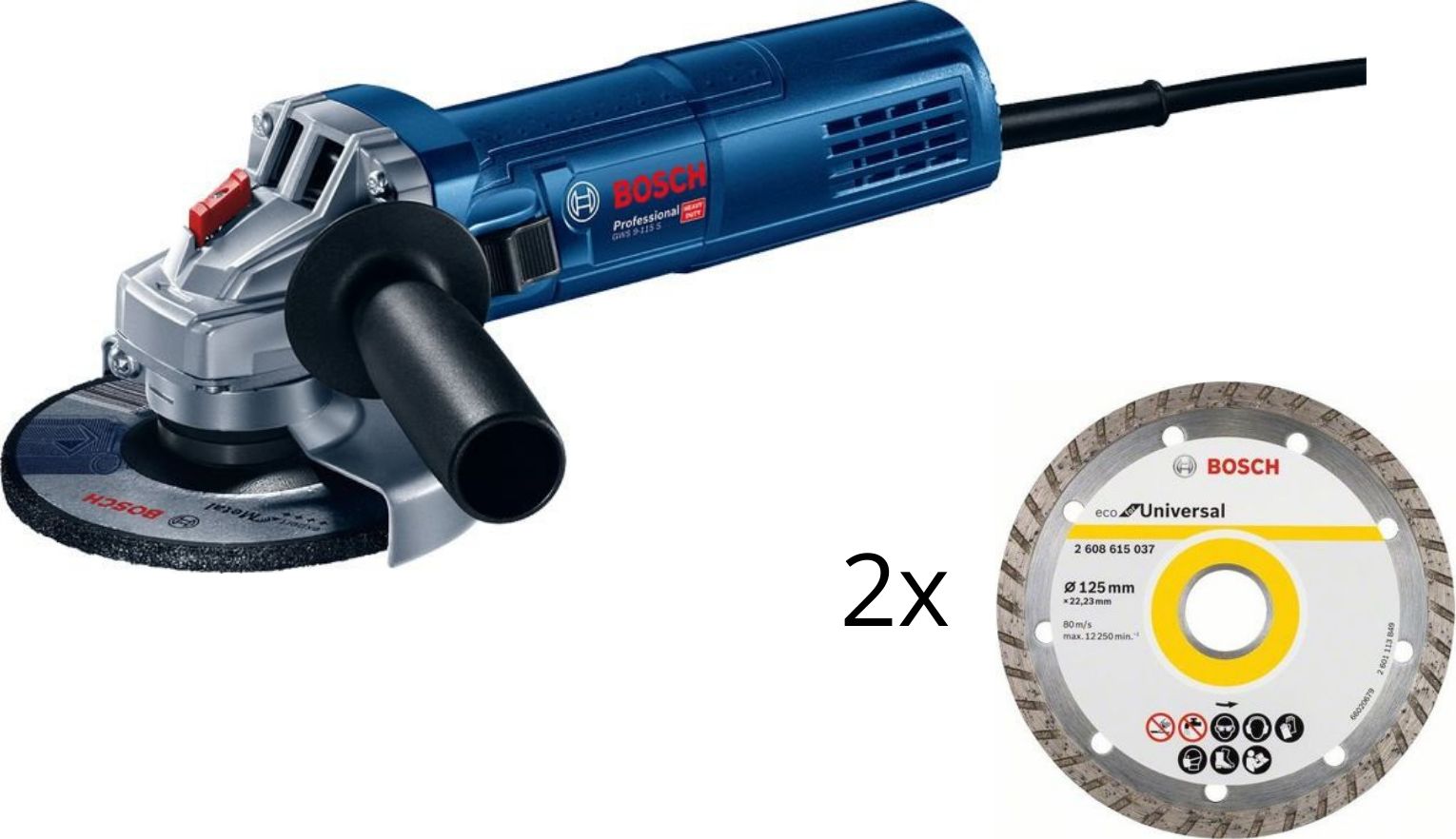 Szlifierka Bosch GWS 9-125 S + 2x Tarcza diamentowa