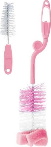Bocioland Rotacyjna szczotka z gąbką do butelek i smoczków Różowa