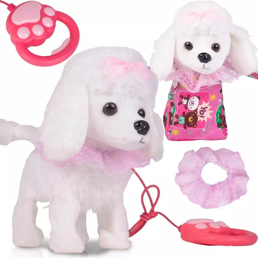 Piesek Interaktywny Pudelek na Smyczy Zdalnie Sterowany z Torebką