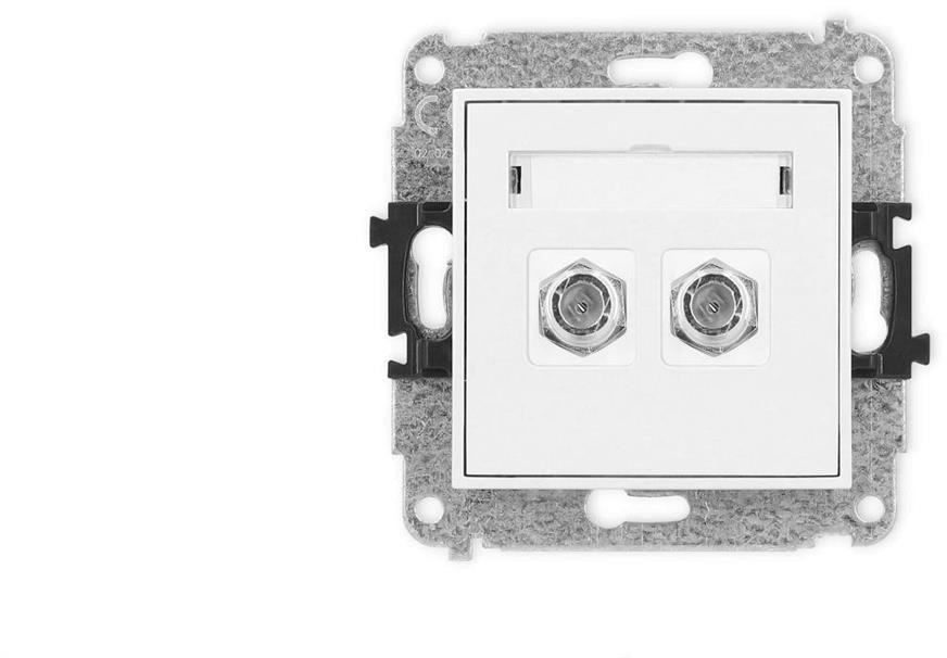 MINI Mechanizm gniazda antenowego podwójnego typu F (SAT) niklowany biały mat 25MGF-2