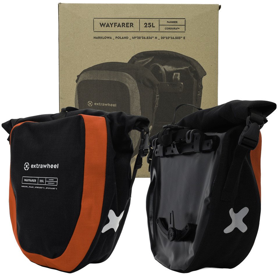Sakwy EXTRAWHEEL WAYFARER czarno-czerwone 50L (2x25L) PREMIUM CORDURA