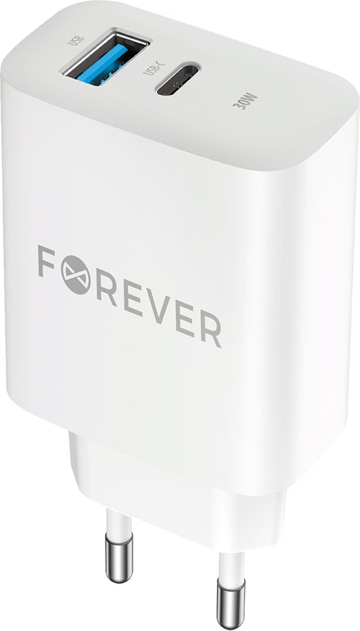 Forever ładowarka sieciowa PD QC TC-07-30AC 1x USB-C 1x USB 30W biała