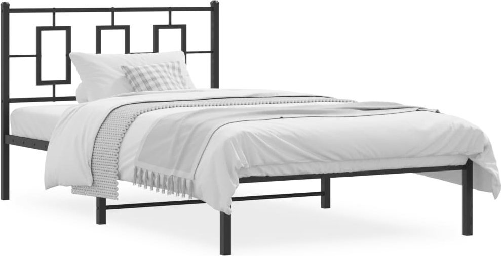 vidaXL Metalowa rama łóżka z wezgłowiem, czarna, 107x203 cm