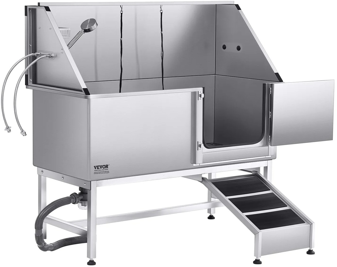 Wanna groomerska dla psa stalowa z prysznicem i rampą do kąpieli zwierząt