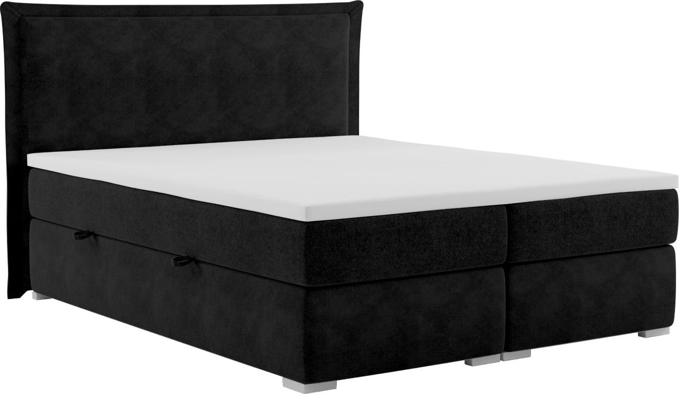 LAVERTO Łóżko kontynentalne VADUZ 140x200 czarne velvet z pojemnikiem