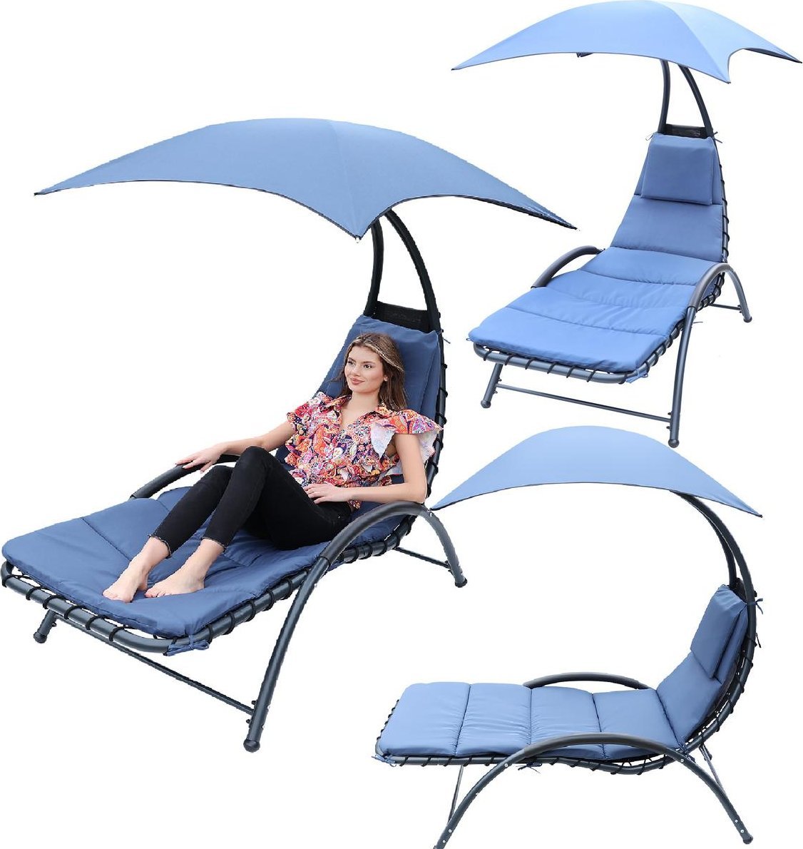 Saska Garden LEŻAK FOTEL Z PARASOLEM BERGAMO 200x125x180CM GRANAT