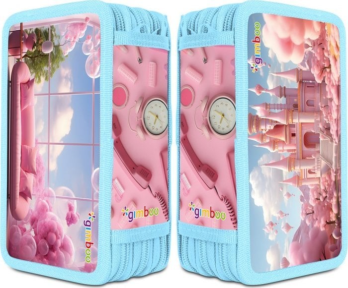 Piórnik PBS Connect Piórnik szkolny GIMBOO z wyposażeniem, 3 komory, sweet, różowy