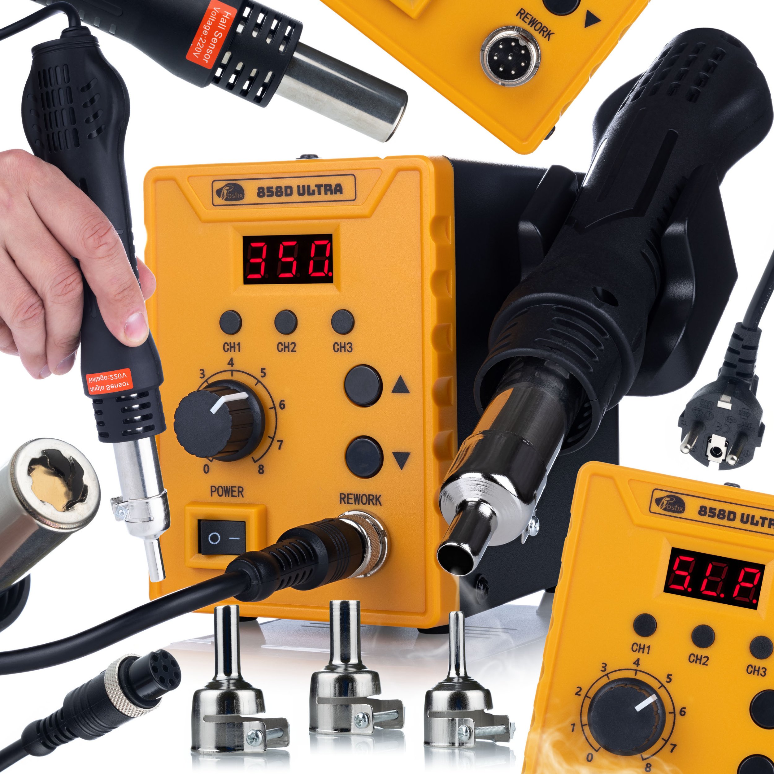 STACJA LUTOWNICZA HOT AIR ROSFIX 858D ULTRA 700W 3 PAMIĘCI SPAWARKA PLASTIK