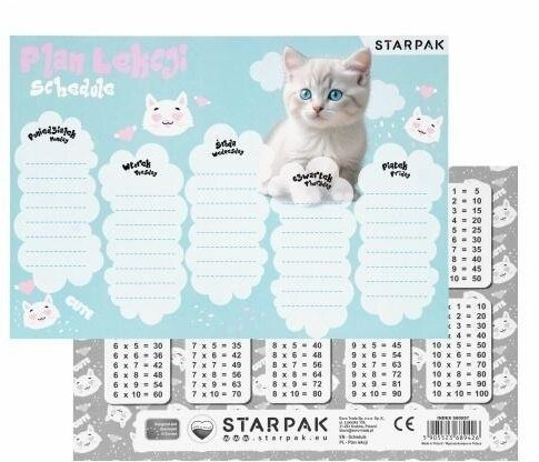 Plan lekcji z tabliczką mnożenia Kotki 2 (25szt)