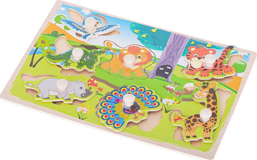 Puzzle drewniane układanka safari żyrafa lew