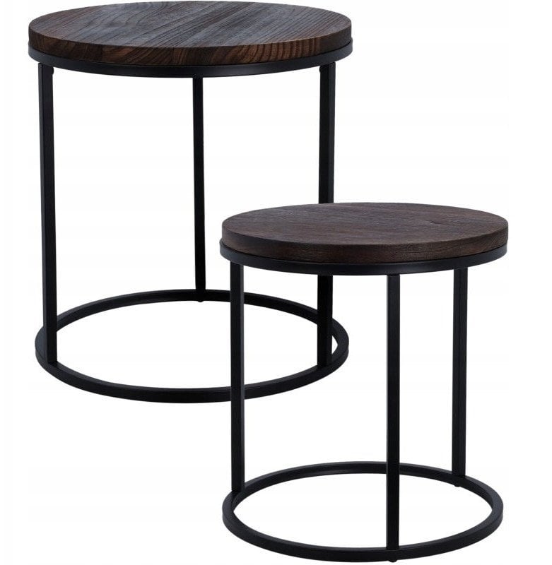 Zestaw stolików kawowych z blatem z drewna paulownia, metalowy stelaż, 2 sztuki, Ø 43 cm, Ø 38 cm