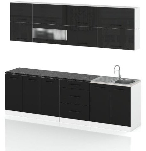 Meble Kuchenne Modułowe Kuchnia Robo Lux 2.6m Zestaw Czarny Połysk Czarny