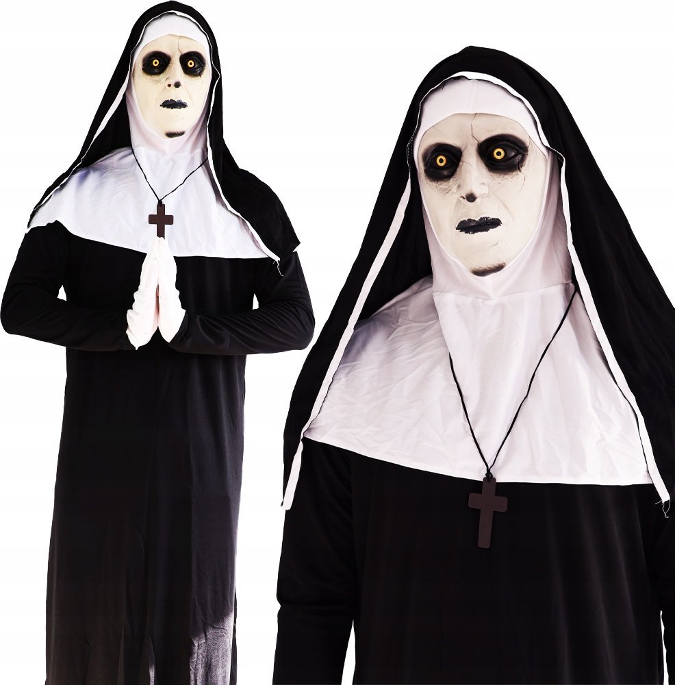 STRÓJ ZAKONNICY PRZEBRANIE THE NUN MASKA + HABIT KOSTIUM HALLOWEEN r. M