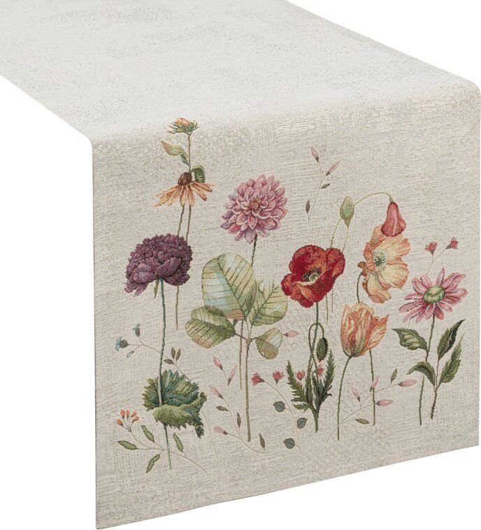 Eurofirany Bieżnik gobelinowy z kwiatami BOCHO 40X100 popielaty