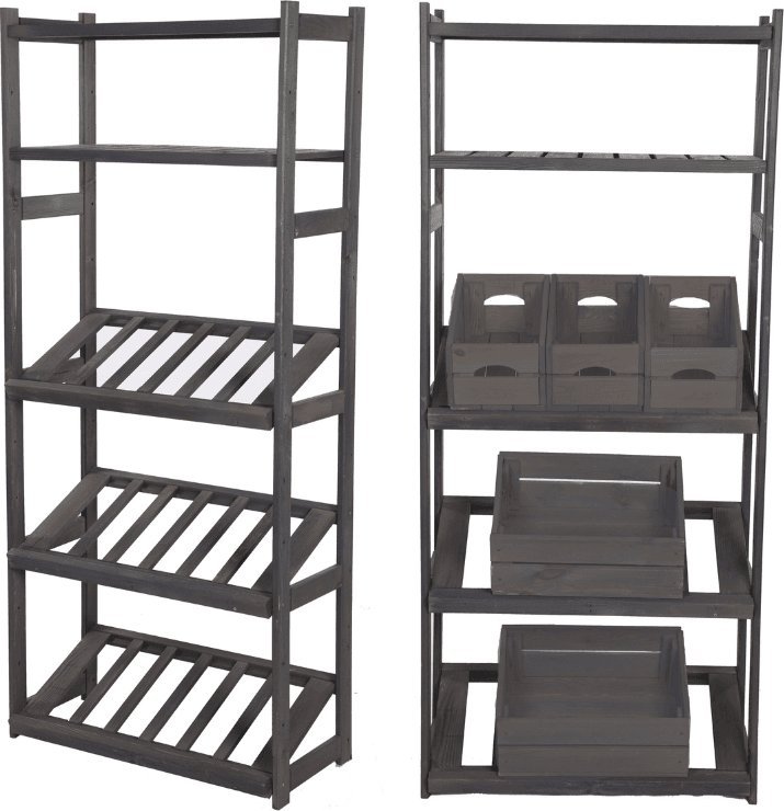 Wamar-Sosenka Regał drewniany do spiżarni LSR P2W0S3 Szary Półki proste 2 szt, Półki na skrzynki 3 szt Drewno sosnowe