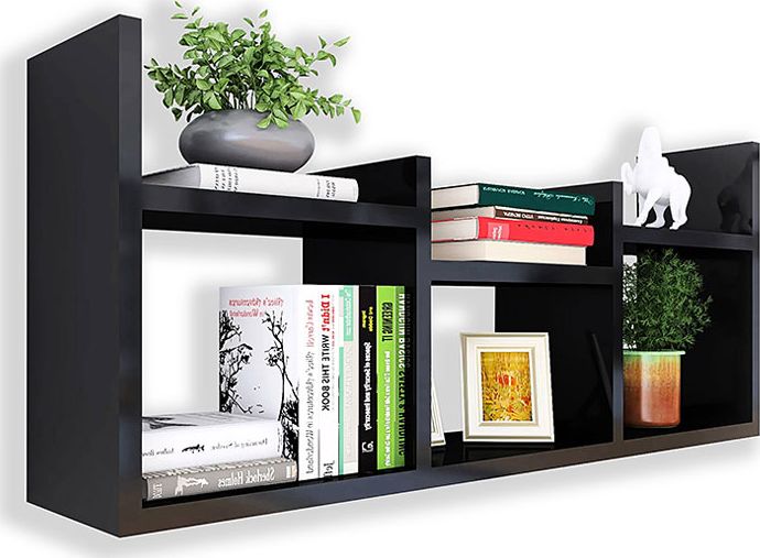 Elior Czarna wisząca półka ścienna - Lorea