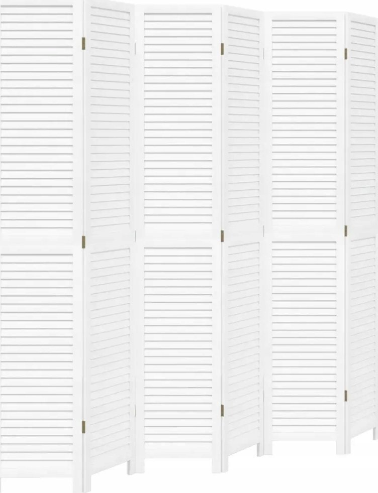vidaXL Parawan pokojowy, 6-panelowy, biały, lite drewno paulowni