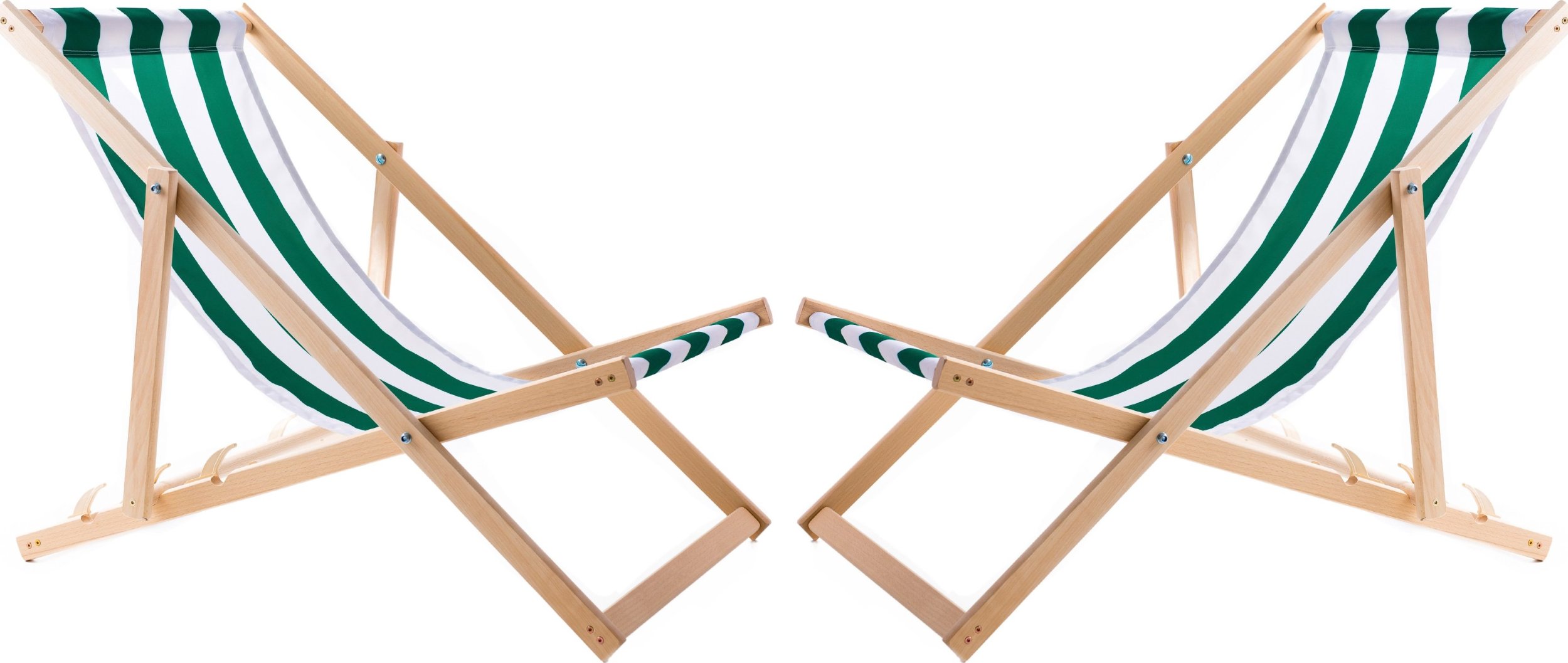 2X LEŻAK PLAŻOWY OGRODOWY DREWNIANY SKŁADANY WOODOK w zielone pasy