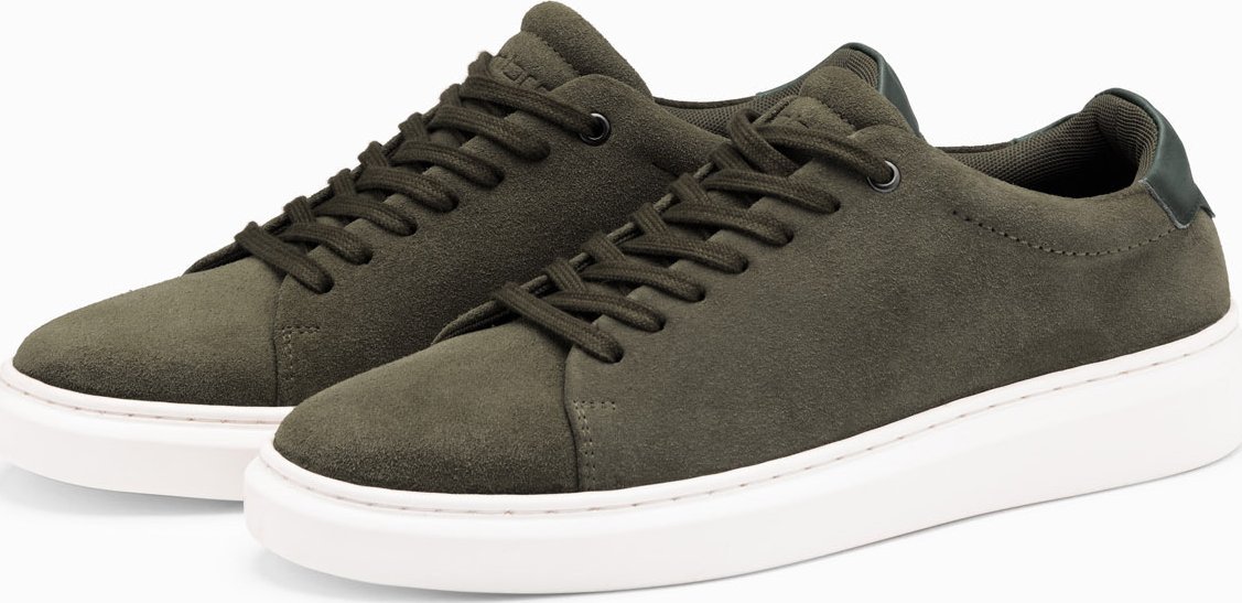 Ombre Męskie klasyczne buty sneakersy z miękkiego zamszu ciemnooliwkowe V3 OM-FOCS-0163 45