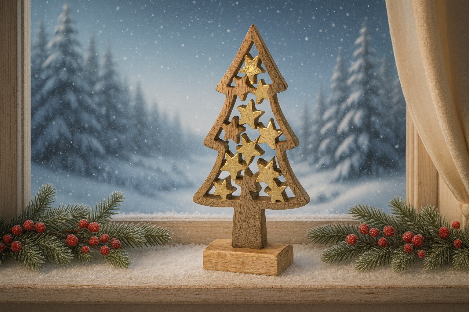 Figurka świąteczna drewniana Choinka 40 cm duża złota