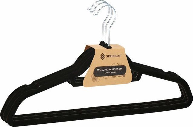 Springos Wieszaki welurowe na ubrania 3 szt. zestaw premium czarny UNIWERSALNY