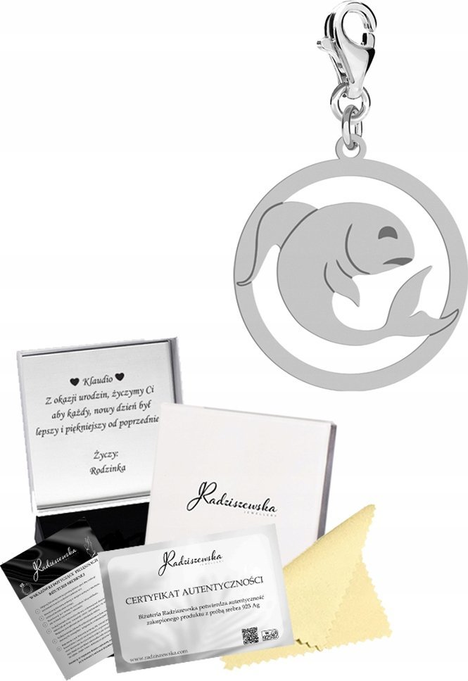 Radziszewska Jewellery Charms Srebrny Zodiak Ryby Znak Zodiaku 925 Prezent Kobieta DEDYKACJA