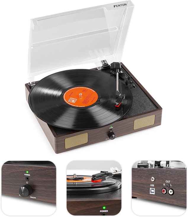 Gramofon Fenton Gramofon RP106DW głośniki USB brązowy one size
