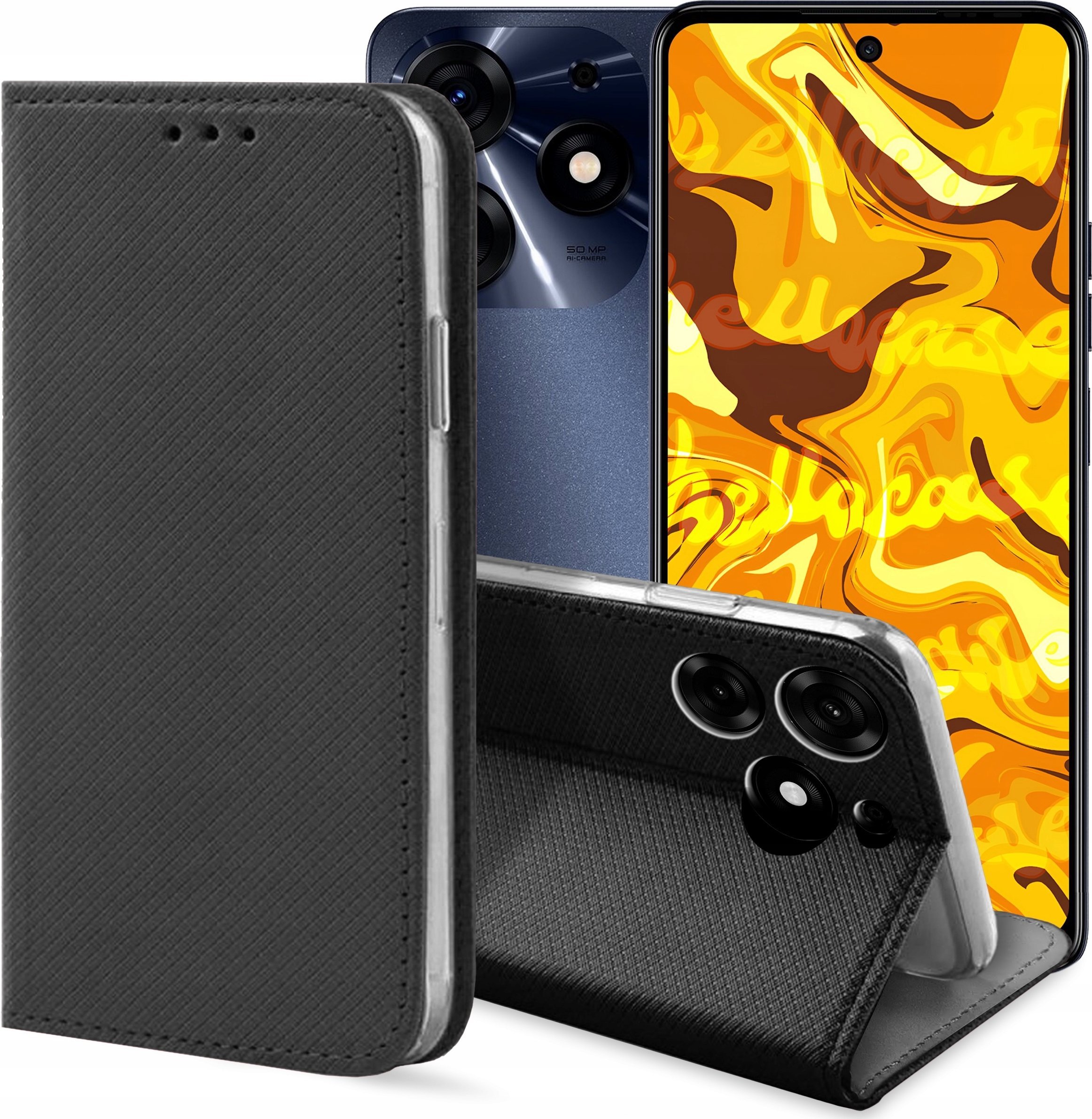 Hello Case ETUI Z KLAPKĄ DO TECNO SPARK 10 PRO CZARNE ZAMYKANE MAGNETYCZNE KABURA