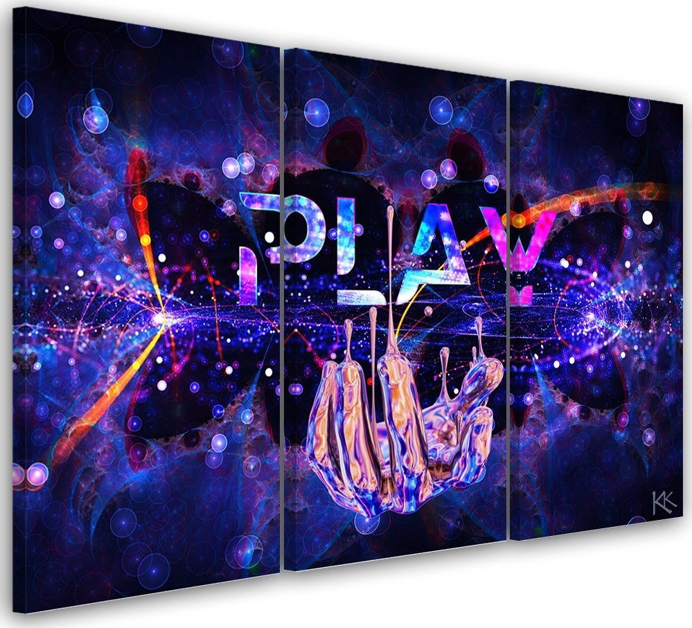 Feeby Obraz 3 częściowy na płótnie, Neon z napisem Play - 90x60