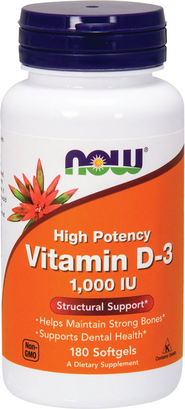 NOW Foods Vitamin D-3 1000 IU 180 kaps.