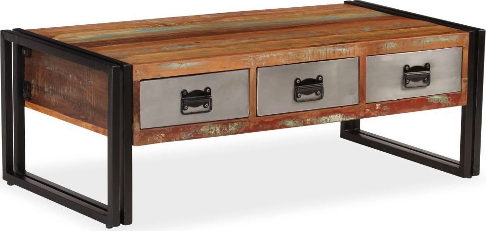 vidaXL Stolik kawowy z 3 szufladami z drewna odzyskanego, 100x50x35 cm