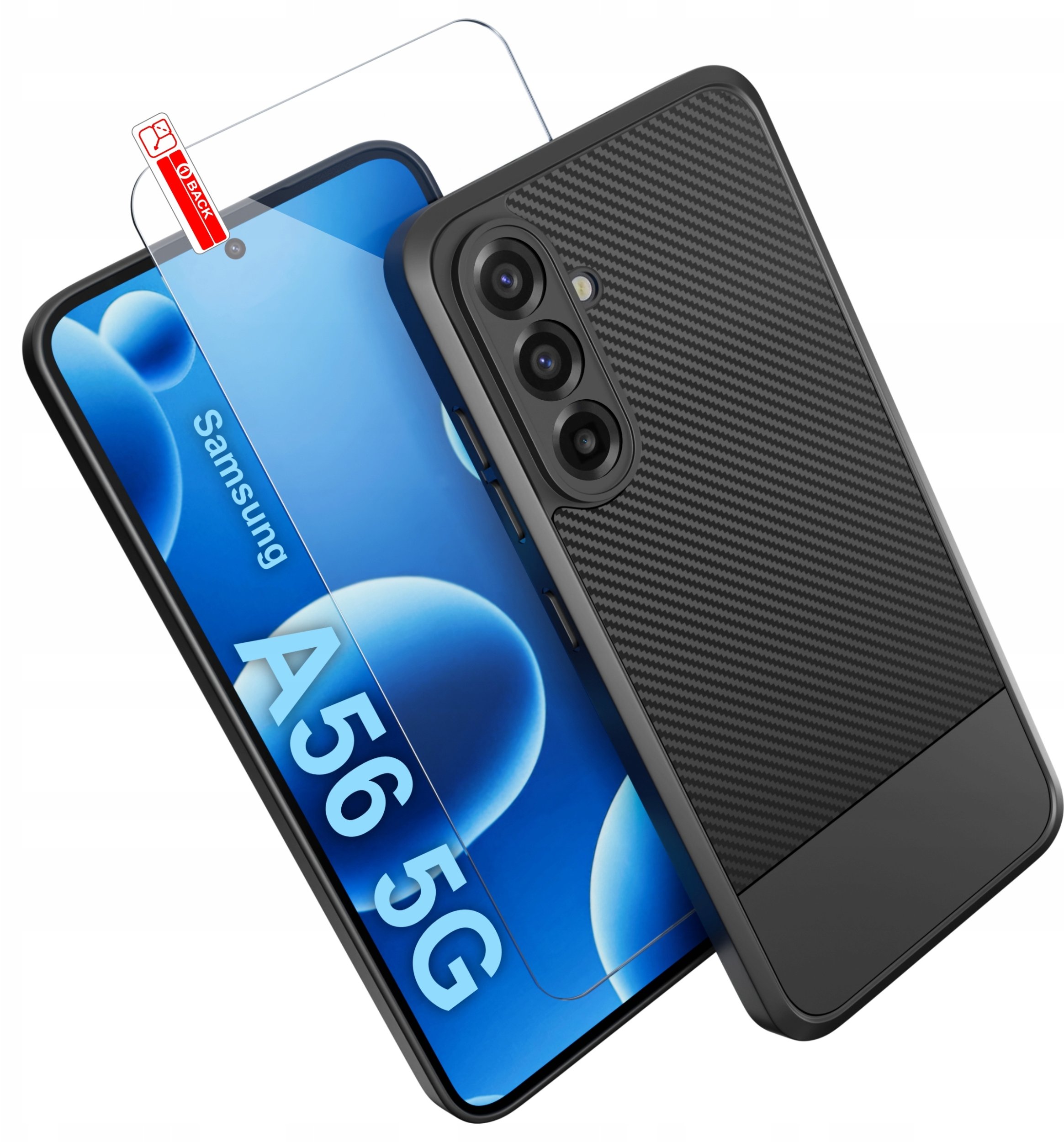 krainaGSM Etui Czarny do Samsung A56 5G Pancerne Carbon CASE + SZKŁO 9H