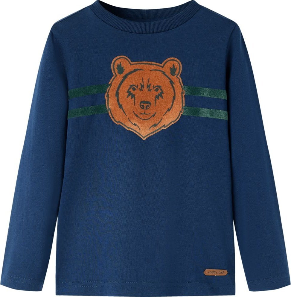 vidaXL Koszulka dziecięca z długimi rękawami, z niedźwiedziem, granatowa, 92