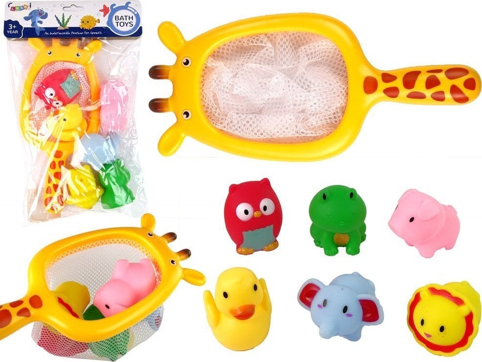 LeanToys Zestaw do Kąpieli Zwierzątka Gumowe Siatka Żyrafa