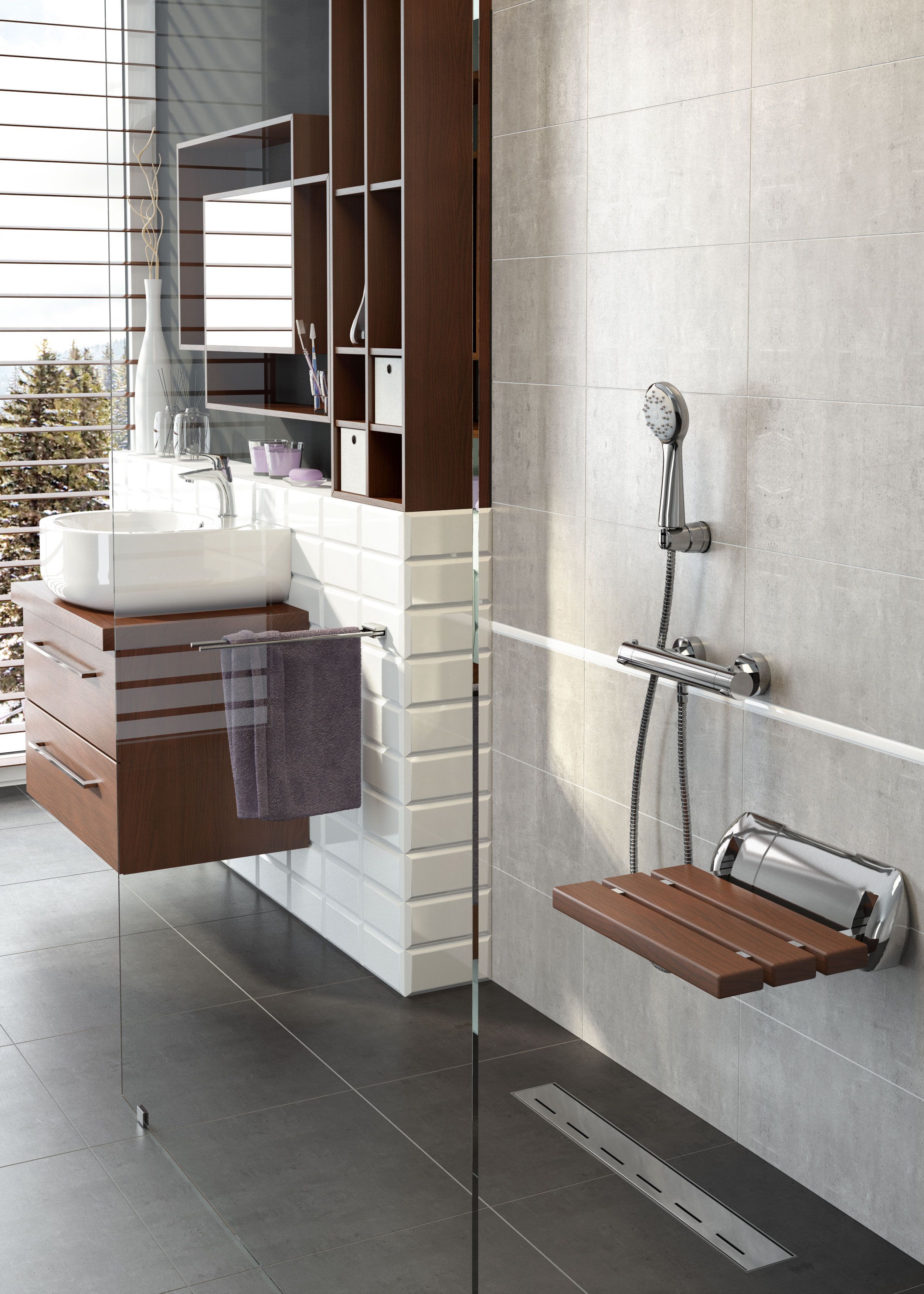 Deante Vital Siedzisko Ścienne W Kolorze Drewna Wpc Składane (NIV_451P)