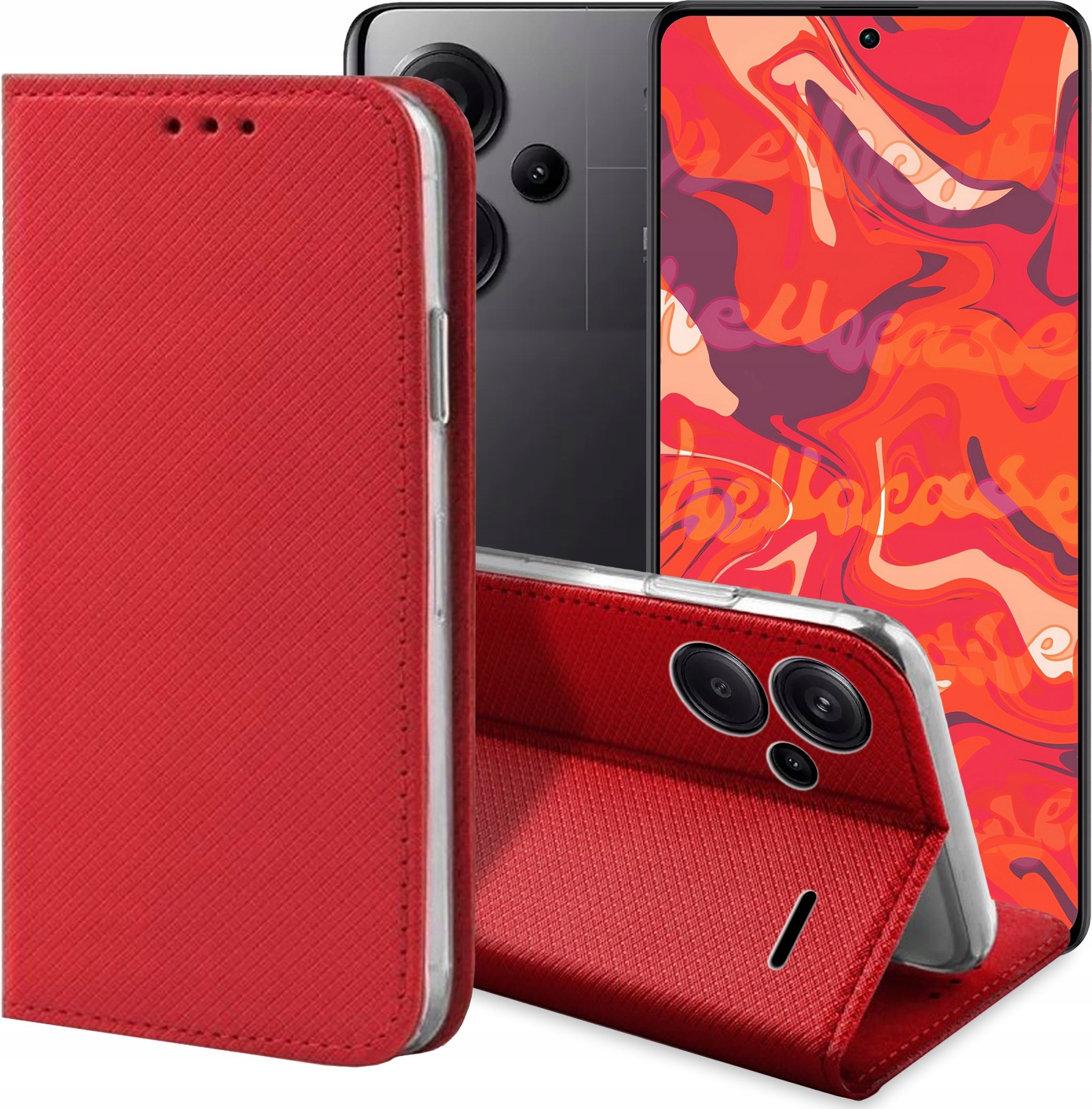 Hello Case ETUI Z KLAPKĄ DO Xiaomi Redmi Note 13 Pro Plus 5G CZERWONE MAGNETYCZNE