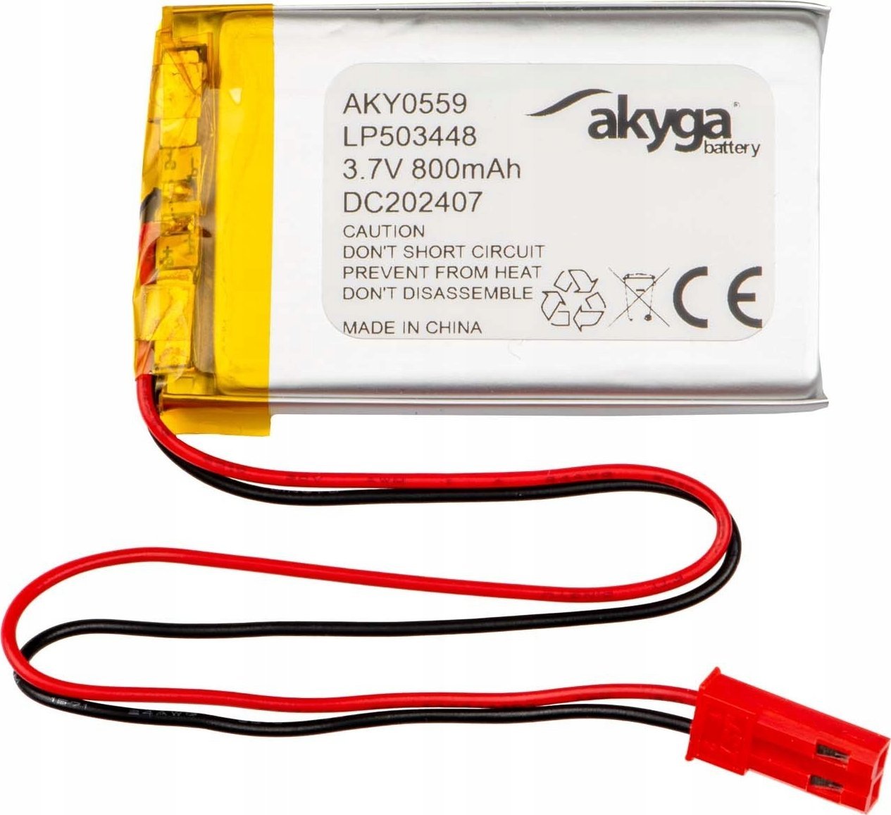 Akyga Akumulator Li-Po LP503448 AKY0559 3.7V / 800mAh PCM złącze JST 2-Pin 150mm
