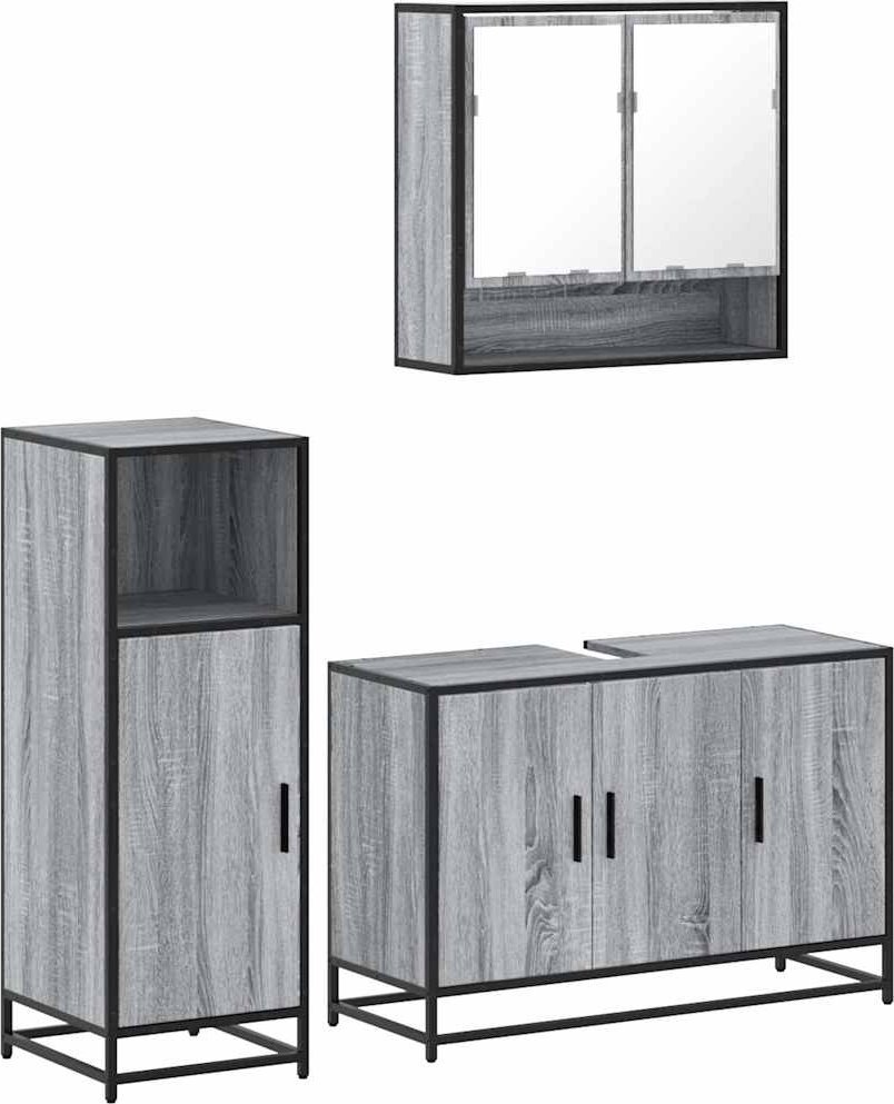 3-częściowy zestaw mebli łazienkowych, szary dąb sonoma