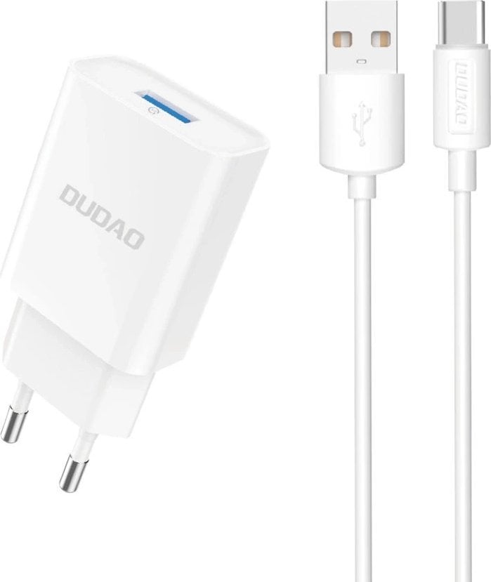 Ładowarka Dudao Ładowarka sieciowa Dudao A4EU USB-A 2.1A - biała + kabel USB-A - USB-C